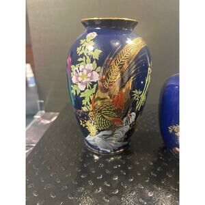 Cobalt Blue porcelain vase with gold pheasant and florals